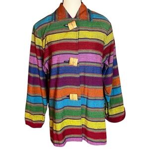 Norm Thompson Art to Wear Rustic Serape Striped  100% Cotton Jacket Size Medium